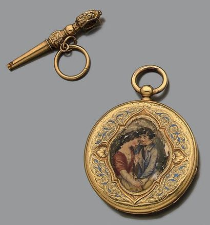 Montre de col à clef en or jaune 18K (750),...