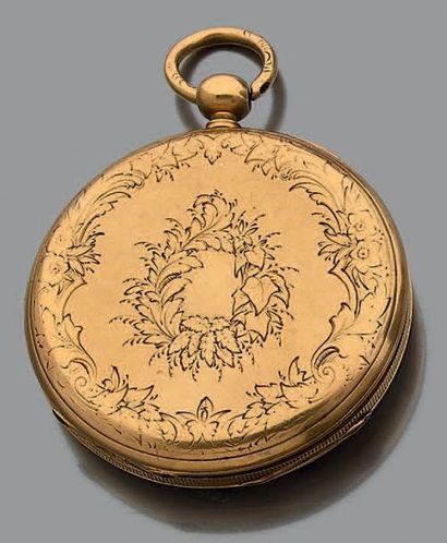 Montre de poche en or jaune 18K (750) à clef,...