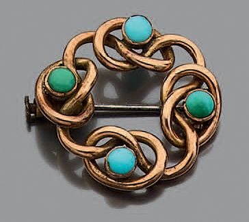 Broche ronde en or jaune 18K (750) faite...