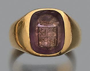 Bague chevalière en or jaune 18K (750) ornée...