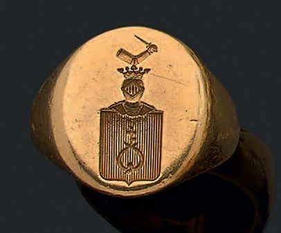 Bague chevalière en or jaune 18K (750) gravée...