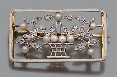 Broche rectangulaire en or jaune et or gris...