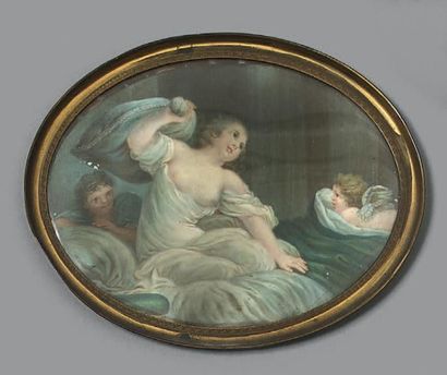 Miniature ovale représentant une jeune fille...
