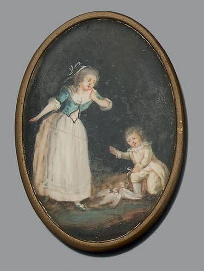 Miniature représentant une jeune mère et...