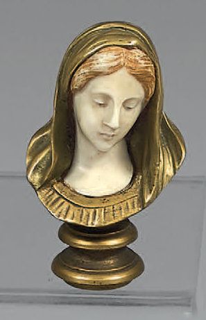 Cachet en bronze doré et ivoire figurant...