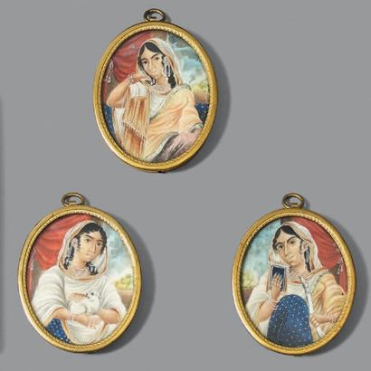 Ensemble de quatre miniatures, une rectangulaire...