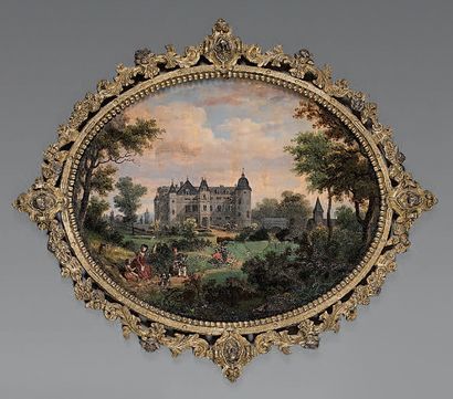 Miniature ovale Vue d'un château animée de...