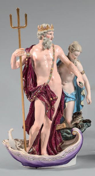 Groupe en porcelaine polychrome représentant...