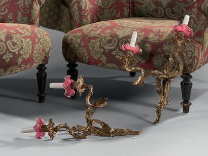 Paire d'appliques en bronze doré à décor...