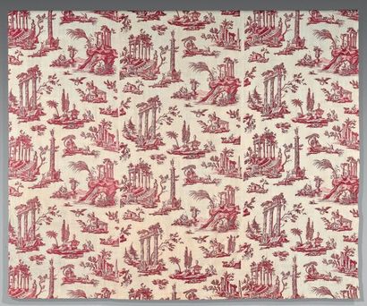 Ensemble en toile de Jouy imprimée rouge...