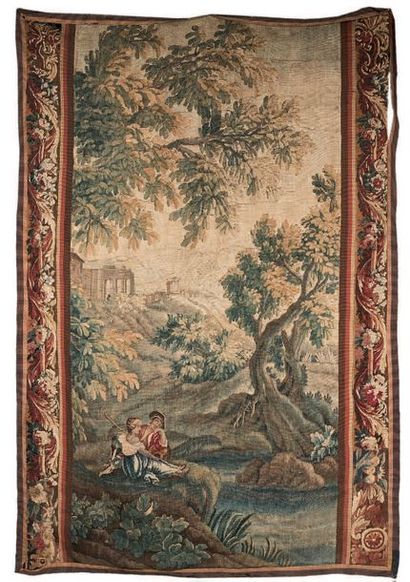Fragment de tapisserie à décor d'une pastorale...