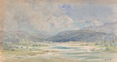 Gustave DORÉ (1823-1883)
PAYSAGE DE MONTAGNE.
Aquarelle,...