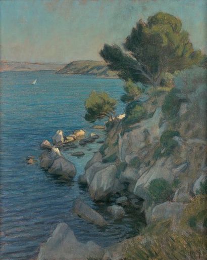ECOLE FRANCAISE DU XXème siècle

CÔTE ROCHEUSE.
Pastel,...