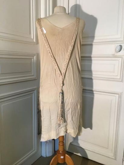 Robe à danser en crêpe de soie crème à décor...