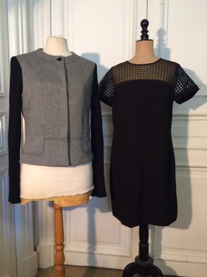 Lot comprenant : une veste en tweed grise,...