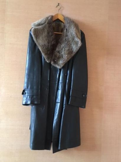 Manteau d’homme en cuir vert foncé, doublé...