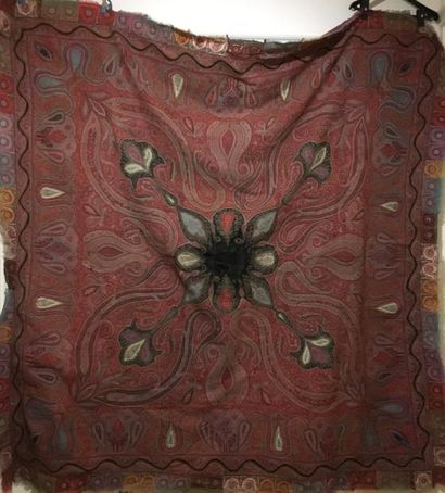 Châle cachemire indien en laine espolinée...