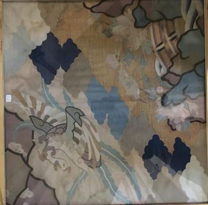 Panneau de tissu japonais à décor de phœnix...