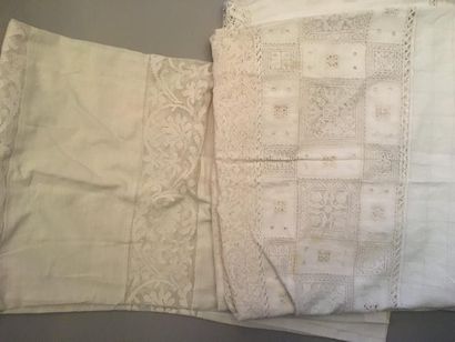 Grande nappe en coton ajouré, incrustations...