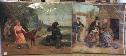 Un lot de deux grands puzzles en images chromo-lithographiées,...
