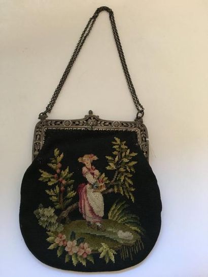 Sac en tapisserie au point, à décor d’une...