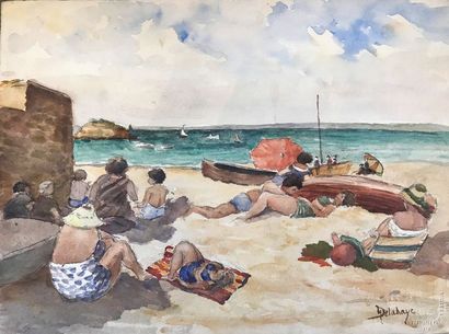 Marcel DELAHAYE (XXème siècle)
SCENE DE PLAGE...