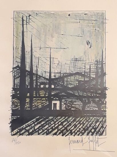 Bernard BUFFET (1928-1999)
PAYSAGE AUX CYPRES.
Lithographie...