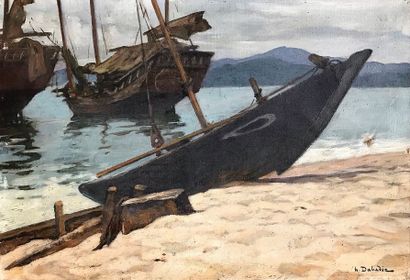 Henri DABADIE (1867-1949)
LE SAMPAN ECHOUÉ.
Huile...