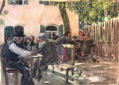 Kathe Neuman MUNZER (1877-1959)
BIER GARTEN,...