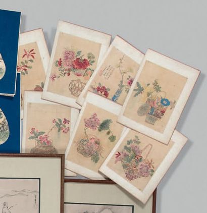 CHINE - XIXème siècle

Ensemble de neuf peintures,...
