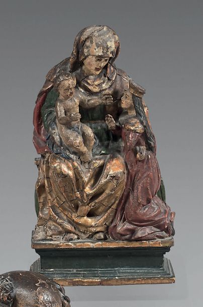 Groupe en bois sculpté polychrome et doré...