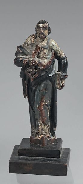 Statuette en bois sculpté polychrome représentant...