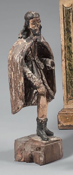 Statue en bois sculpté polychrome représentant...