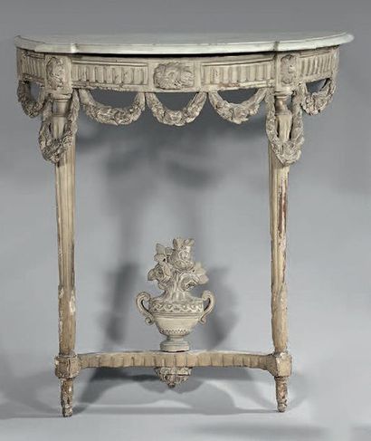 Petite console demi-lune en bois relaqué...