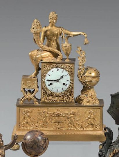 Pendule en bronze doré, le mouvement de Barret...