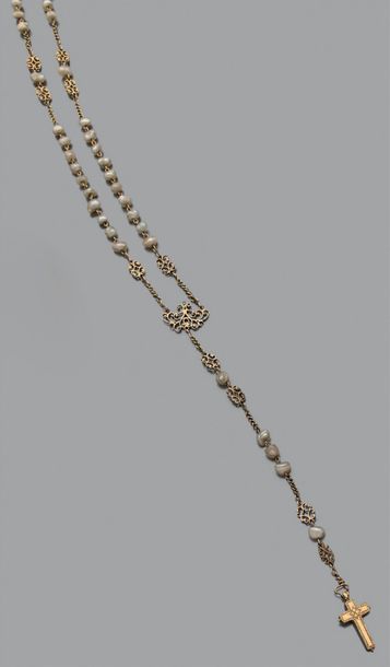 Chapelet en or 18K (750) et petites perles...