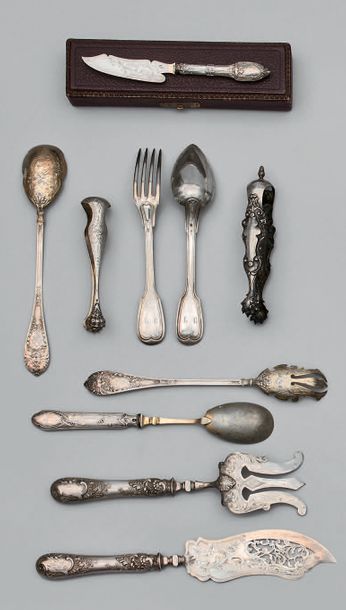 Lot de pièces de service en argent (950),...