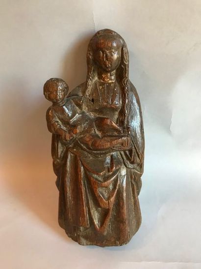 Vierge à l'Enfant, groupe d'applique en bois...