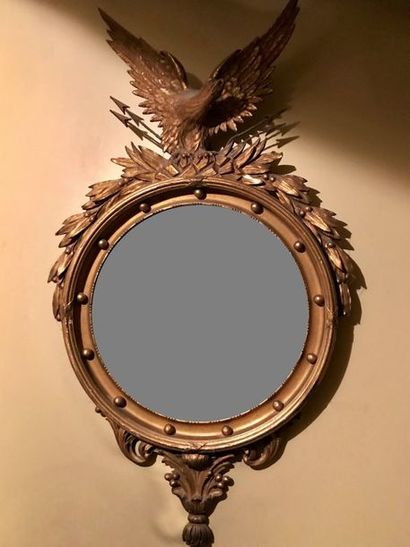* Miroir «sorcière» de forme ronde, en bois...