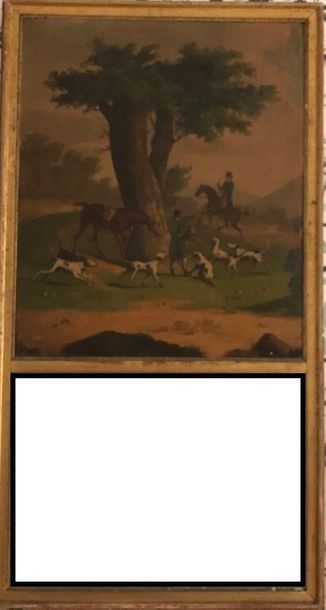 Trumeau à entourage en bois doré, le miroir...