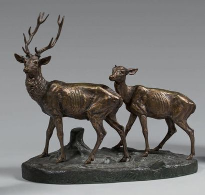Alfred DUBUCAND (1828-1894):
CERF ET BICHE.
Groupe...