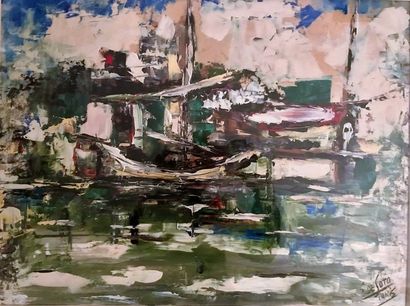 Eduardo de SOTO (né en 1917):
* BATEAUX AMARRÉS.
Huile...