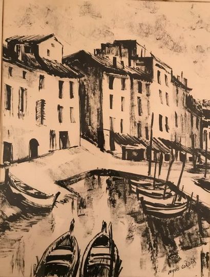 Jacques CORDIER (1937-1975):
* PORT MEDITERRANÉEN.
Encre...