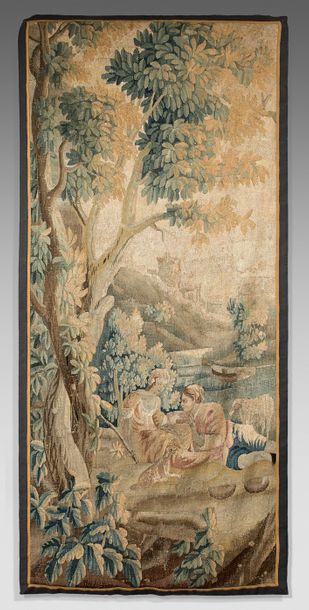 Fragment de tapisserie verdure à sujet d'une...