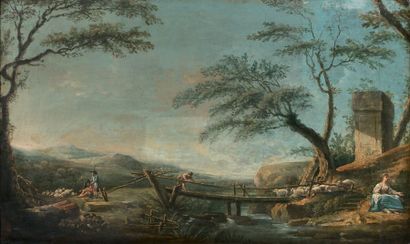 Ecole FRANÇAISE *** 1755:
PAYSAGE AU PETIT...