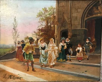 Louis WILLEMS (1820-1899):
LA SORTIE DE L'EGLISE.
Huile...
