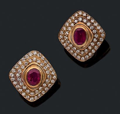 Paire de clips d'oreilles losangiques en...