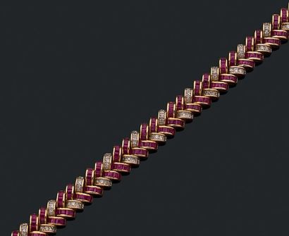 Bracelet souple ruban en or jaune et or gris...