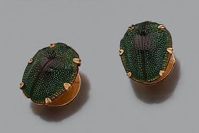 Paire de boutons de col en or jaune 18K (750),...
