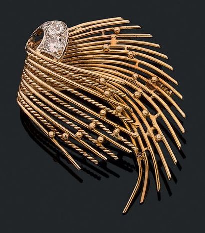 Broche en or jaune et or gris 18K (750),...
